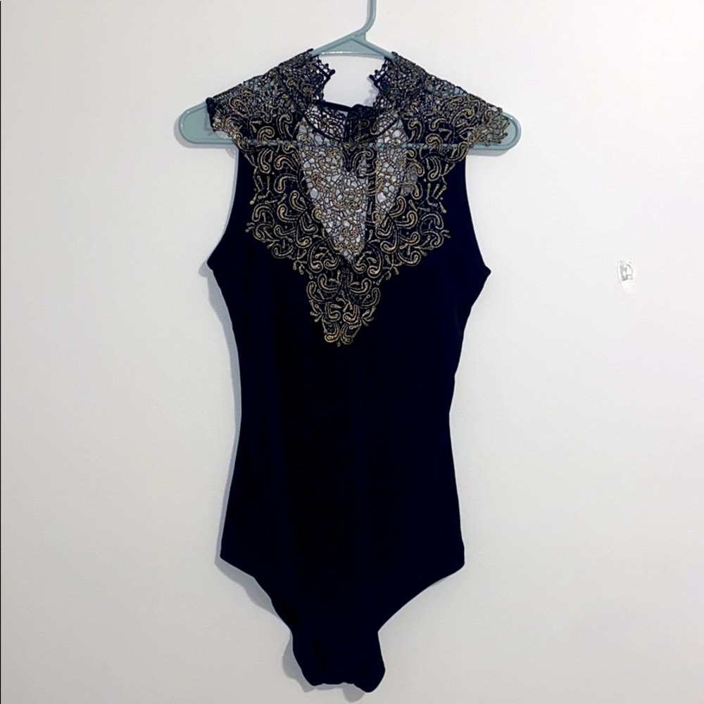Black with gold detailed collar body suit